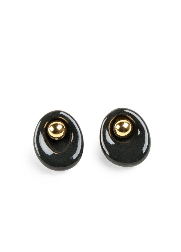 Golden Pebbles Stud Earrings. Black, Beige and Golden luster in Lladró