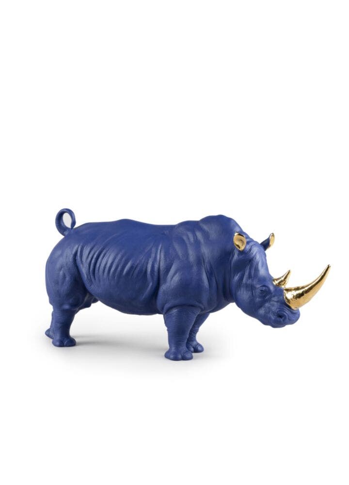 Escultura Rinoceronte. Azul-dorado. Serie Limitada en Lladró