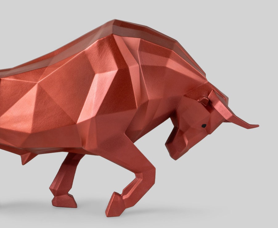 Metallic Red Bull Origami Sculpture